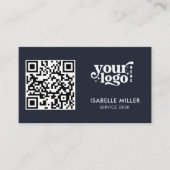 Visitekaartje met QR-code | Moderne marineblauwe o (Voorkant)
