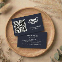 Visitekaartje met QR-code | Moderne marineblauwe o