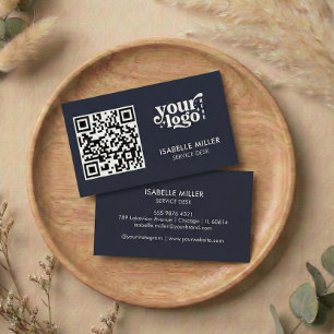 Visitekaartje met QR-code   Moderne marineblauwe o