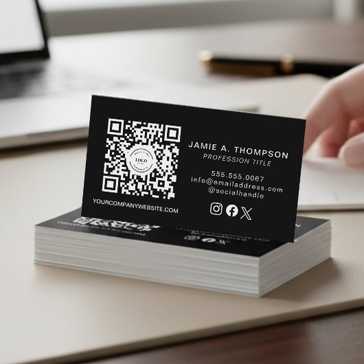 Visitekaartje met QR-code Zwart modern logo