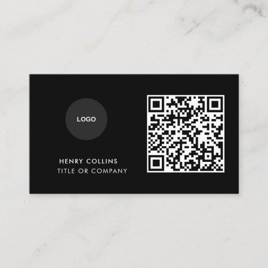 Visitekaartje met QR-code | Zwart modern ontwerp (Voorkant)