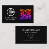 Visitekaartje met QR-code | Zwart modern ontwerp (Voorkant / Achterkant)