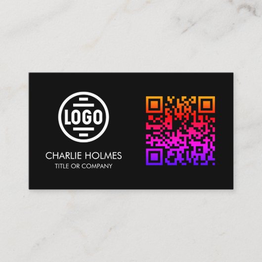 Visitekaartje met QR-code | Zwart modern ontwerp (Voorkant)