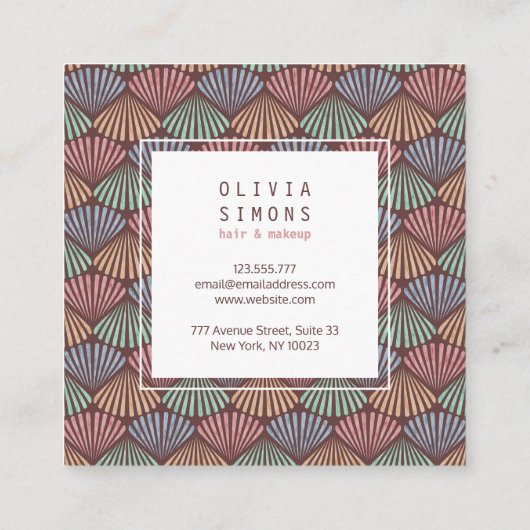 Visitekaartje met retro schelppatroon. (Achterkant)