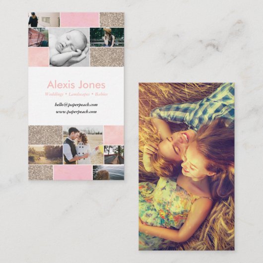 Visitekaartje met roze en glitter Gold-fotograaf (Voorkant / Achterkant)