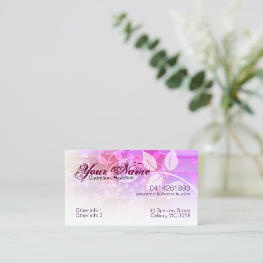 Visitekaartje met roze en kalkhoudende sinaasappel (Staand voorkant)