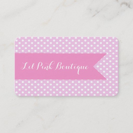 Visitekaartje met roze en witte pooldots (Voorkant)