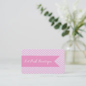 Visitekaartje met roze en witte pooldots (Staand voorkant)