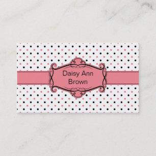 Visitekaartje met roze en zwarte pooldots