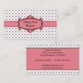 Visitekaartje met roze en zwarte pooldots (Voorkant / Achterkant)