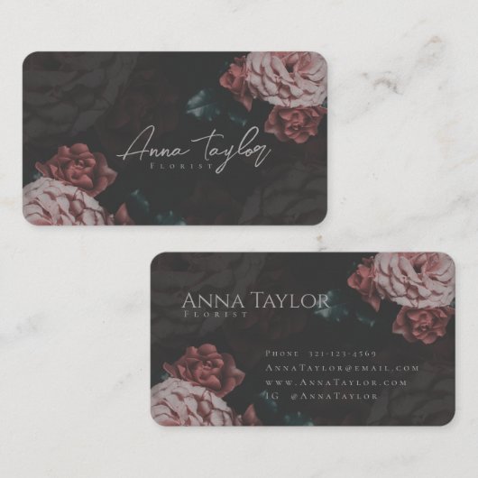 visitekaartje met roze rozen (Voorkant / Achterkant)