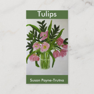 Visitekaartje met roze tulpen