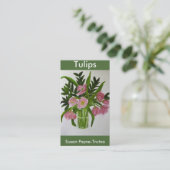 Visitekaartje met roze tulpen (Staand voorkant)