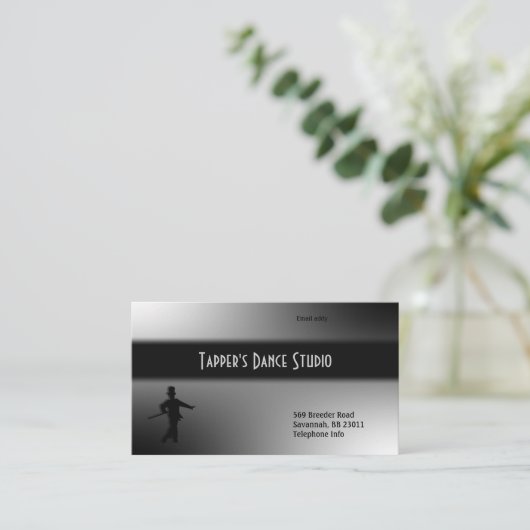 Visitekaartje met tapdansscherm - zwart in zilver (Staand voorkant)