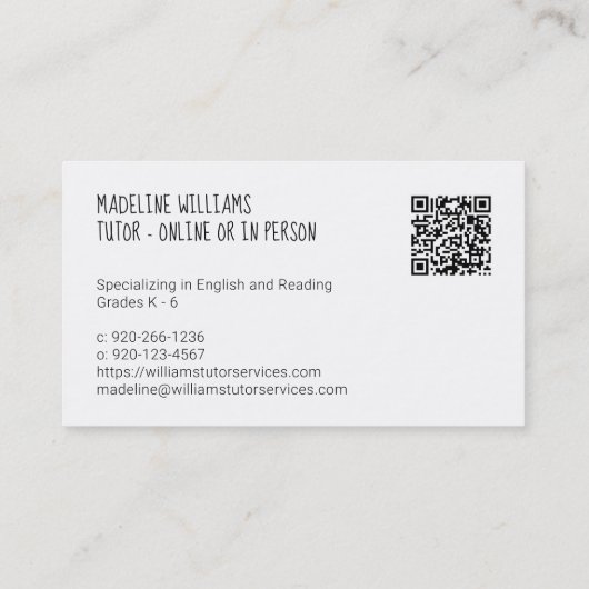 Visitekaartje met Tutor QR-code (Achterkant)