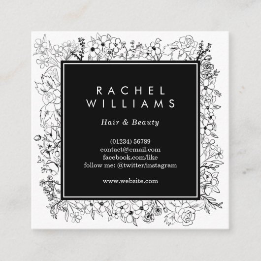 Visitekaartje met vierkante openingen met zwarte e (Voorkant)