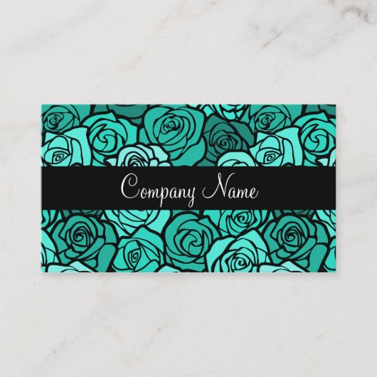 Visitekaartje met vintage turquoise rozen (Voorkant)