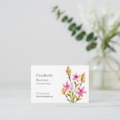 Visitekaartje met waterverf bloemen. (Staand voorkant)