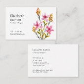 Visitekaartje met waterverf bloemen. (Voorkant / Achterkant)