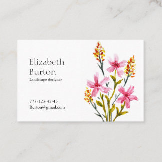 Visitekaartje met waterverf bloemen.