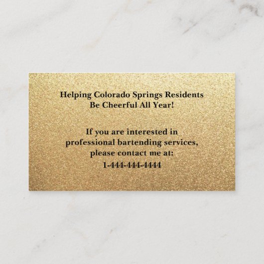 Visitekaartje met zwarte en goudglitter-barkeeper (Achterkant)