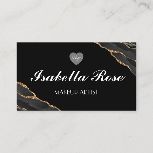 Visitekaartje met zwarte en goudmarmer (Voorkant)