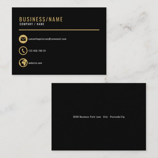 Visitekaartje met zwarte en goudpictogrammen, visi (Voorkant / Achterkant)