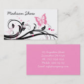 visitekaartje met zwarte en roze vlinder (Voorkant / Achterkant)