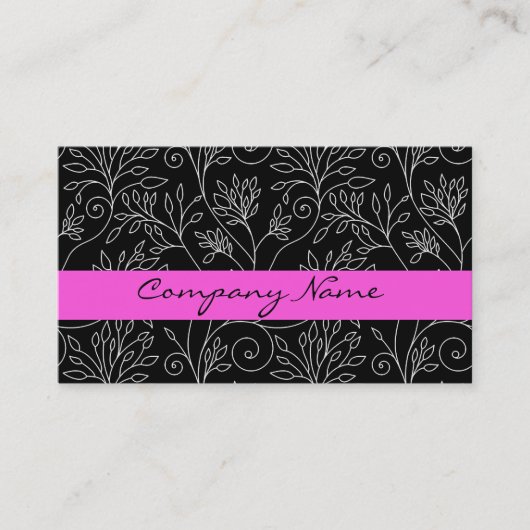 Visitekaartje met zwarte en witte florale oplossin (Voorkant)