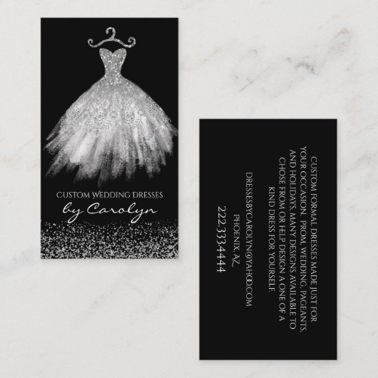 Visitekaartje met zwarte en zilveren glitterijspan (Voorkant / Achterkant)