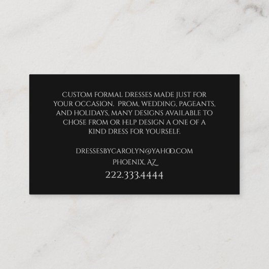 Visitekaartje met zwarte en zilveren glitterijspan (Achterkant)