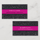 VISITEKAARTJE modern trendy glitter hot pink zwart (Voorkant / Achterkant)