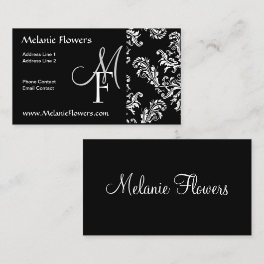 Visitekaartje Monogram Initialen Damask (Voorkant / Achterkant)