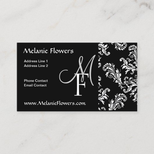 Visitekaartje Monogram Initialen Damask (Voorkant)