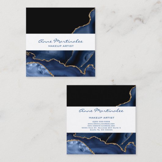 Visitekaartje Navy Agate Gold Square (Voorkant / Achterkant)