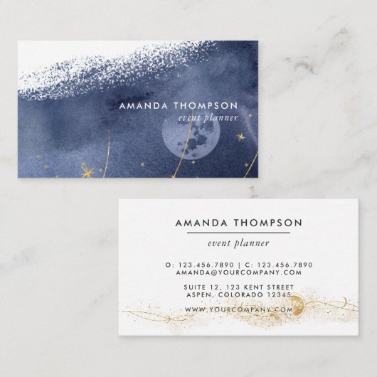 Visitekaartje Navy and Gold Lunar Brush Strokes (Voorkant / Achterkant)