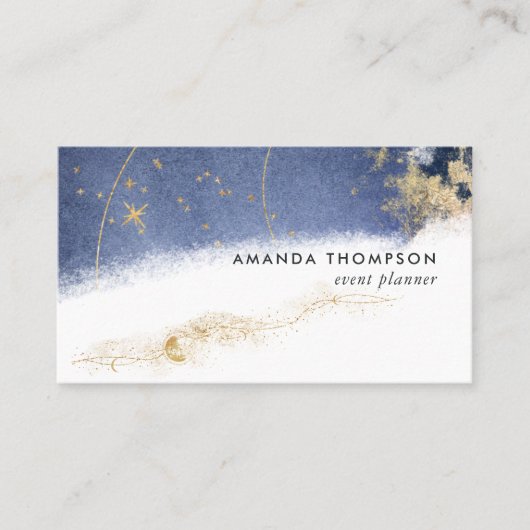 Visitekaartje Navy and Gold Lunar Brush Strokes (Voorkant)