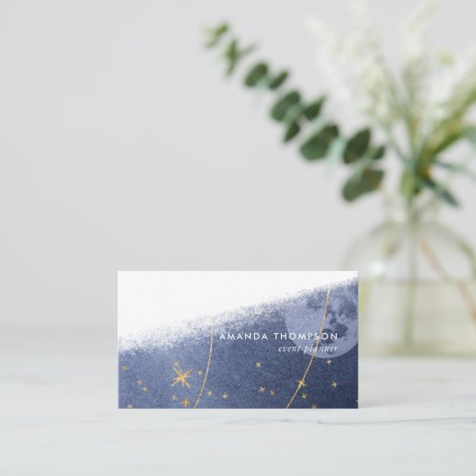 Visitekaartje Navy and Gold Lunar Brush Strokes (Staand voorkant)