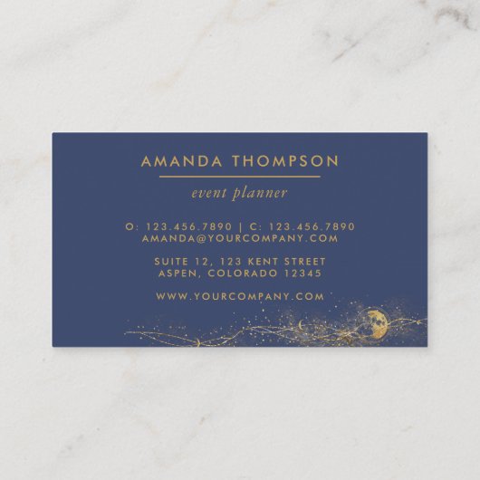 Visitekaartje Navy and Gold Lunar Brush Strokes (Achterkant)