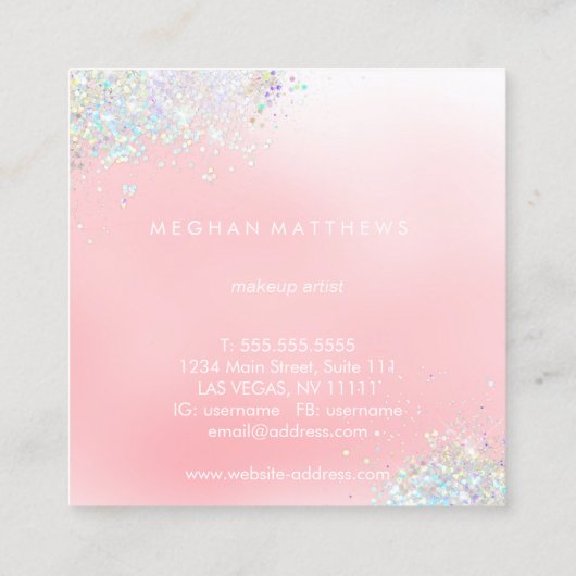 Visitekaartje op het Artist Square Sparkle roze Ma (Achterkant)