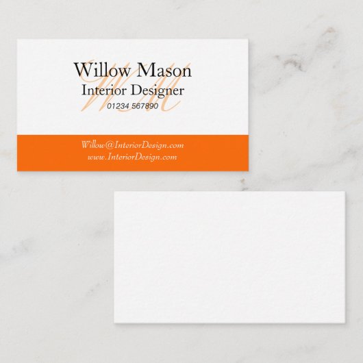 Visitekaartje Oranje en wit monogram (Voorkant / Achterkant)