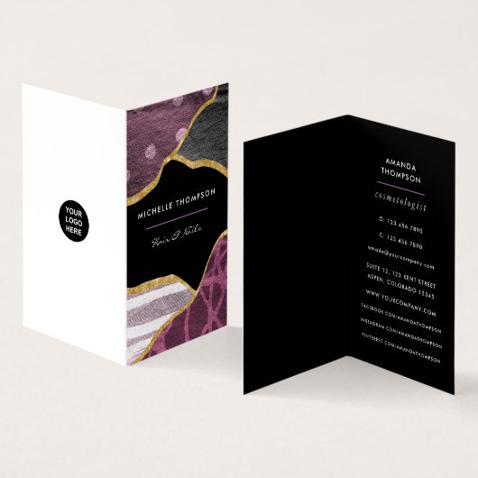 Visitekaartje Paarse en Gold Linen Fabric (Binnen en buitenkant)