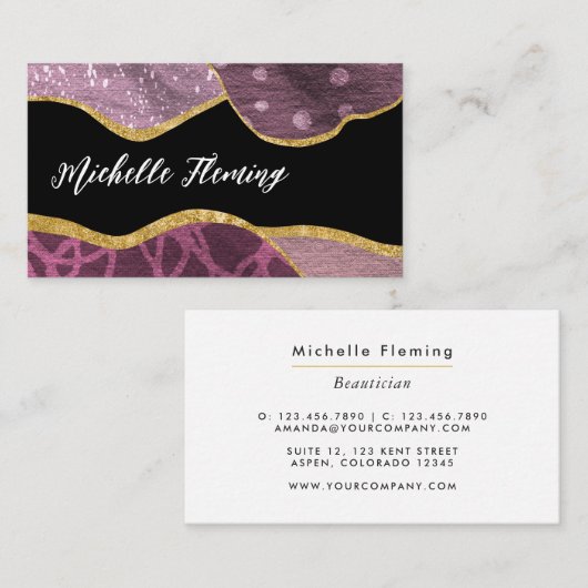 Visitekaartje Paarse en Gold Linen Fabric Square (Voorkant / Achterkant)