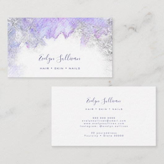 visitekaartje paarse zilverwaterverf (Voorkant / Achterkant)
