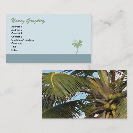 Visitekaartje palmbomen - blauw (Voorkant / Achterkant)