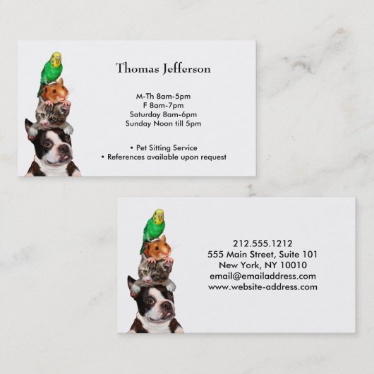 Visitekaartje Pet Sitting Service Klantenkaartje (Voorkant / Achterkant)