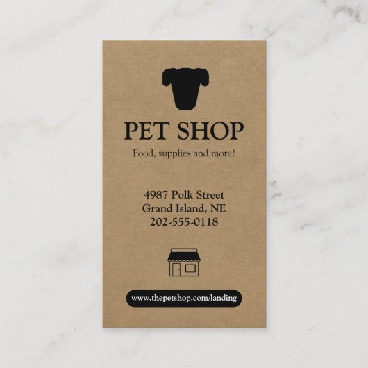 Visitekaartje Pet Store Kraft (Voorkant)