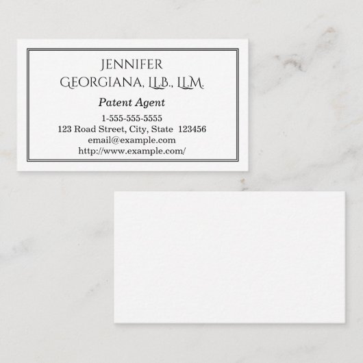 Visitekaartje Plain and Classy Patent Agent (Voorkant / Achterkant)