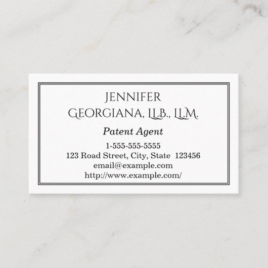 Visitekaartje Plain and Classy Patent Agent (Voorkant)