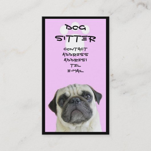 Visitekaartje Pug Dog sitter (Voorkant)